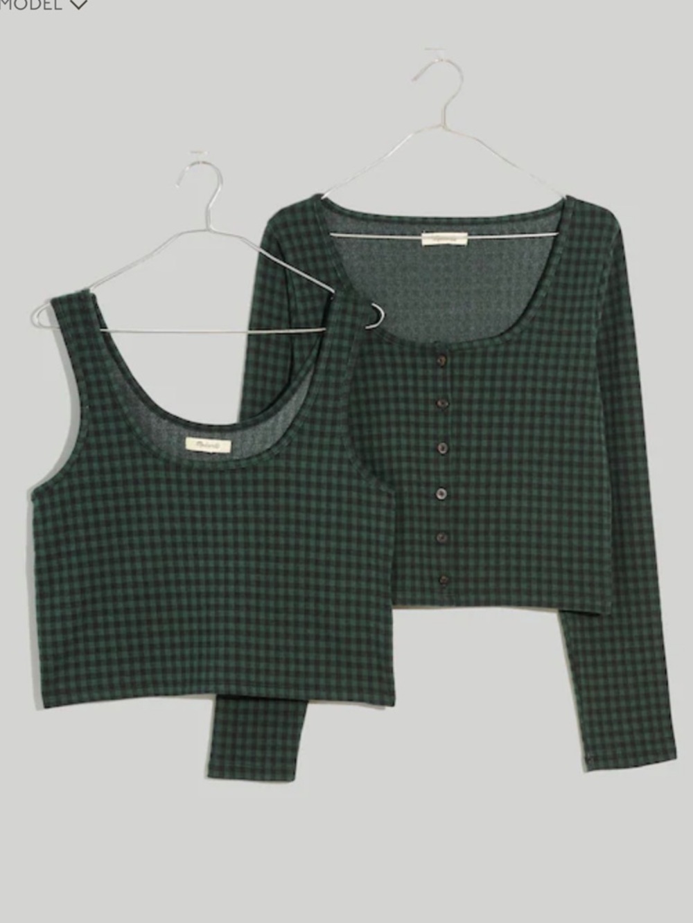 Madewell Jacquard Cardigan Twin Set in
Gingham Forest Green size